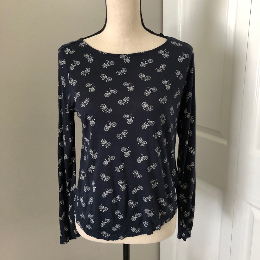 ❤️3X20 H&M WOMEN NAVY-WHITE BICYCLE PRINT PATTERN LONG SLEEVES TOP | S